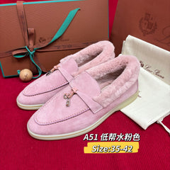 Female Loro Piana beaver fur Charms Walk loafers suede fur lined loafers, comfortable flat Moccasins winter warm casual walking shoes