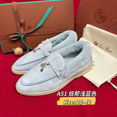 Female Loro Piana beaver fur Charms Walk loafers suede fur lined loafers, comfortable flat Moccasins winter warm casual walking shoes