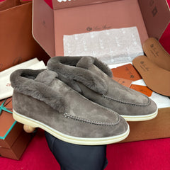 Loro Piana Open Walk Ankle Boot | Suede Fur‑Lined Slip‑On Ankle Booties