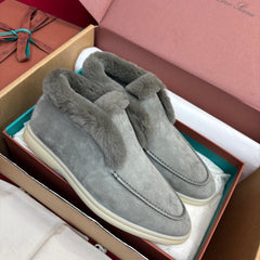Loro Piana Open Walk Ankle Boot | Suede Fur‑Lined Slip‑On Ankle Booties