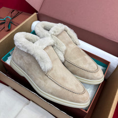 Loro Piana Open Walk Ankle Boot | Suede Fur‑Lined Slip‑On Ankle Booties