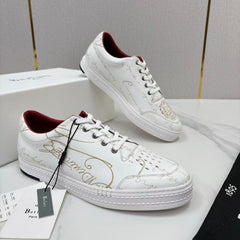 Berluti Playtime Scritto Leather Sneaker, Men Venezia Calfskin Low Top Sneakers, Hand Patina Scritto Calligraphy Engraved Lace-up Casual Shoes, Lightweight Rubber Sole Luxury Daily Board Shoes