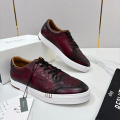 Berluti Playtime Scritto Leather Sneaker, Men Scritto Calligraphy Engraved Low Top Leather Sneakers
