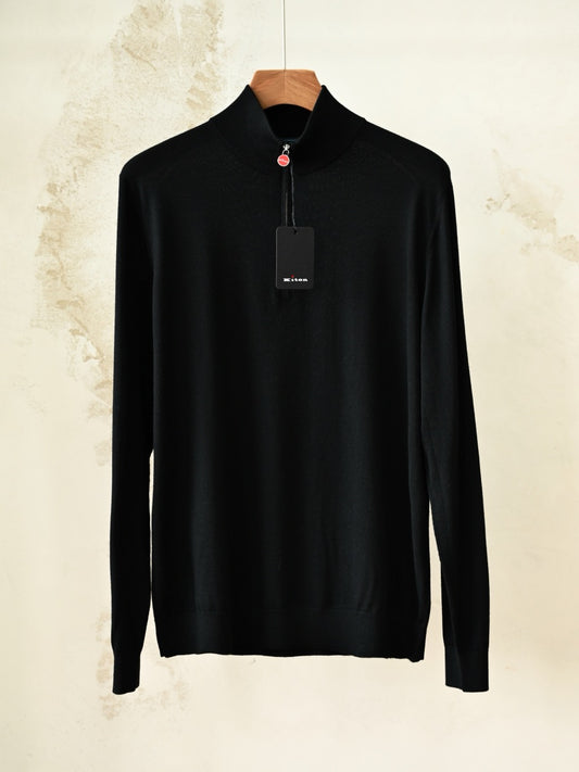 Kiton Mock-Neck Half-Zip Sweater Men's 14 Micron Wool Quarter Zip Knit Pullover