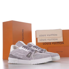 LV Trainer Monogram Denim Sneaker Men Low‑Top Basketball‑Inspired Shoes, Monogram Denim & Leather Upper, Signature Logo Details