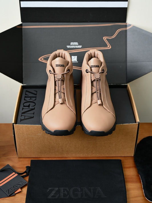 Zegna Triple Stitch™ Vetta Suede High‑Top Sneakers, Men Winter Fleece Lined Suede Ankle Boots