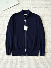 Brunello Cucinelli Ribbed-Knit Zip-Up Cardigan With Raglan Sleeves And Side Pockets, Men's Full Zip Stand Collar Vertical Rib Knit Sweater Jacket