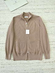 Brunello Cucinelli Ribbed-Knit Zip-Up Cardigan With Raglan Sleeves And Side Pockets, Men's Full Zip Stand Collar Vertical Rib Knit Sweater Jacket
