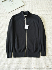Brunello Cucinelli Ribbed-Knit Zip-Up Cardigan With Raglan Sleeves And Side Pockets, Men's Full Zip Stand Collar Vertical Rib Knit Sweater Jacket