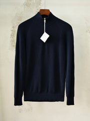 Brunello Cucinelli Cotton English Rib Sweater With Half Zip And Raglan Sleeves, Men's Quarter Zip Mock Neck Ribbed Knit Sweater
