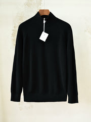 Brunello Cucinelli Cotton English Rib Sweater With Half Zip And Raglan Sleeves, Men's Quarter Zip Mock Neck Ribbed Knit Sweater