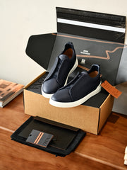 Men's Luxury Woven Leather Slip-On Sneakers – Comfortable Casual Low Top Shoes