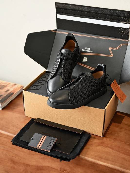 Men's Luxury Woven Leather Slip-On Sneakers – Comfortable Casual Low Top Shoes
