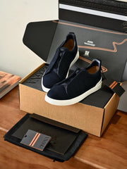 Men's Luxury Woven Leather Slip-On Sneakers – Comfortable Casual Low Top Shoes