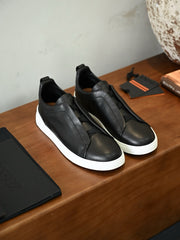 Men's Premium Leather Slip-On Sneakers – Luxury Casual Low Top Comfort Shoes
