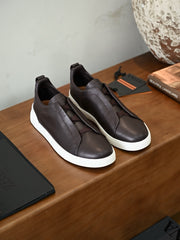 Men's Premium Leather Slip-On Sneakers – Luxury Casual Low Top Comfort Shoes
