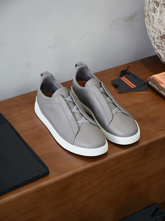 Men's Premium Leather Slip-On Sneakers – Luxury Casual Low Top Comfort Shoes