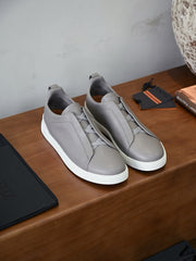 Men's Premium Leather Slip-On Sneakers – Luxury Casual Low Top Comfort Shoes