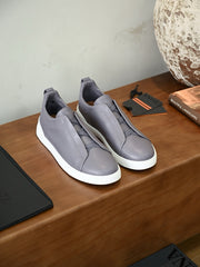Men's Premium Leather Slip-On Sneakers – Luxury Casual Low Top Comfort Shoes