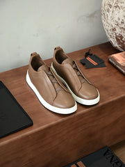 Men's Premium Leather Slip-On Sneakers – Luxury Casual Low Top Comfort Shoes