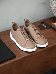 Men's Premium Leather Slip-On Sneakers – Luxury Casual Low Top Comfort Shoes