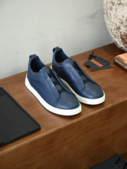 Men's Premium Leather Slip-On Sneakers – Luxury Casual Low Top Comfort Shoes