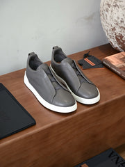 Men's Premium Leather Slip-On Sneakers – Luxury Casual Low Top Comfort Shoes