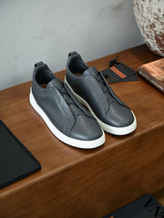 Men's Premium Leather Slip-On Sneakers – Luxury Casual Low Top Comfort Shoes