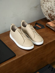 Men's Premium Leather Slip-On Sneakers – Luxury Casual Low Top Comfort Shoes