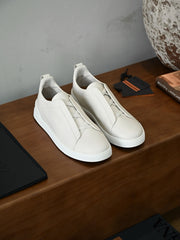 Men's Premium Leather Slip-On Sneakers – Luxury Casual Low Top Comfort Shoes
