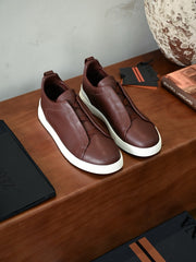 Men's Premium Leather Slip-On Sneakers – Luxury Casual Low Top Comfort Shoes