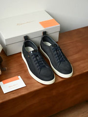 Men’s Premium Leather-Style Casual Sneakers – Classic Lace-Up Low-Top Everyday Shoes