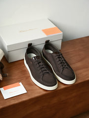 Men’s Premium Leather-Style Casual Sneakers – Classic Lace-Up Low-Top Everyday Shoes
