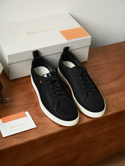 Men’s Premium Leather-Style Casual Sneakers – Classic Lace-Up Low-Top Everyday Shoes