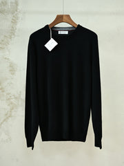 Brunello Cucinelli Men's Navy Crew Neck Cashmere Sweater, Quiet Luxury Old Money Business Casual Fine Knit Pullover