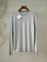 Brunello Cucinelli Men's Navy Crew Neck Cashmere Sweater, Quiet Luxury Old Money Business Casual Fine Knit Pullover