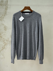 Brunello Cucinelli Men's Navy Crew Neck Cashmere Sweater, Quiet Luxury Old Money Business Casual Fine Knit Pullover