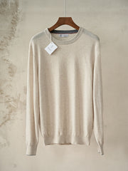 Brunello Cucinelli Men's Navy Crew Neck Cashmere Sweater, Quiet Luxury Old Money Business Casual Fine Knit Pullover