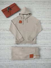 Loro Piana Men's Zip-Up Hooded Tracksuit Set, Quiet Luxury Old Money Knit Sweatshirt & Jogger Pants Outfit
