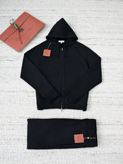 Loro Piana Men's Zip-Up Hooded Tracksuit Set, Quiet Luxury Old Money Knit Sweatshirt & Jogger Pants Outfit