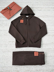Loro Piana Men's Zip-Up Hooded Tracksuit Set, Quiet Luxury Old Money Knit Sweatshirt & Jogger Pants Outfit