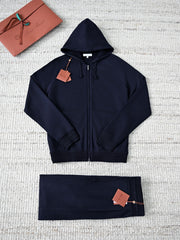 Loro Piana Men's Zip-Up Hooded Tracksuit Set, Quiet Luxury Old Money Knit Sweatshirt & Jogger Pants Outfit