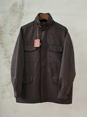 Loro Piana Men's Stand Collar Multi-Pocket Field Jacket, Quiet Luxury Old Money Windproof Utility Casual Coat