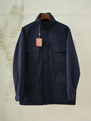 Loro Piana Men's Stand Collar Multi-Pocket Field Jacket, Quiet Luxury Old Money Windproof Utility Casual Coat