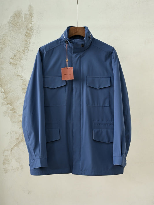 Loro Piana Men's Stand Collar Multi-Pocket Field Jacket, Quiet Luxury Old Money Windproof Utility Casual Coat