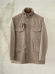 Loro Piana Men's Stand Collar Multi-Pocket Field Jacket, Quiet Luxury Old Money Windproof Utility Casual Coat