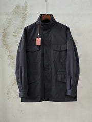 Loro Piana Men's Stand Collar Multi-Pocket Field Jacket, Quiet Luxury Old Money Windproof Utility Casual Coat