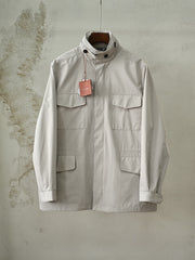Loro Piana Men's Stand Collar Multi-Pocket Field Jacket, Quiet Luxury Old Money Windproof Utility Casual Coat
