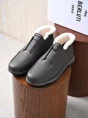 Berluti Men's Grained Leather Shearling Lined Slip-On Ankle Boots, Quiet Luxury Old Money Winter Casual Sneaker Boots