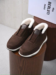 Berluti Men's Grained Leather Shearling Lined Slip-On Ankle Boots, Quiet Luxury Old Money Winter Casual Sneaker Boots